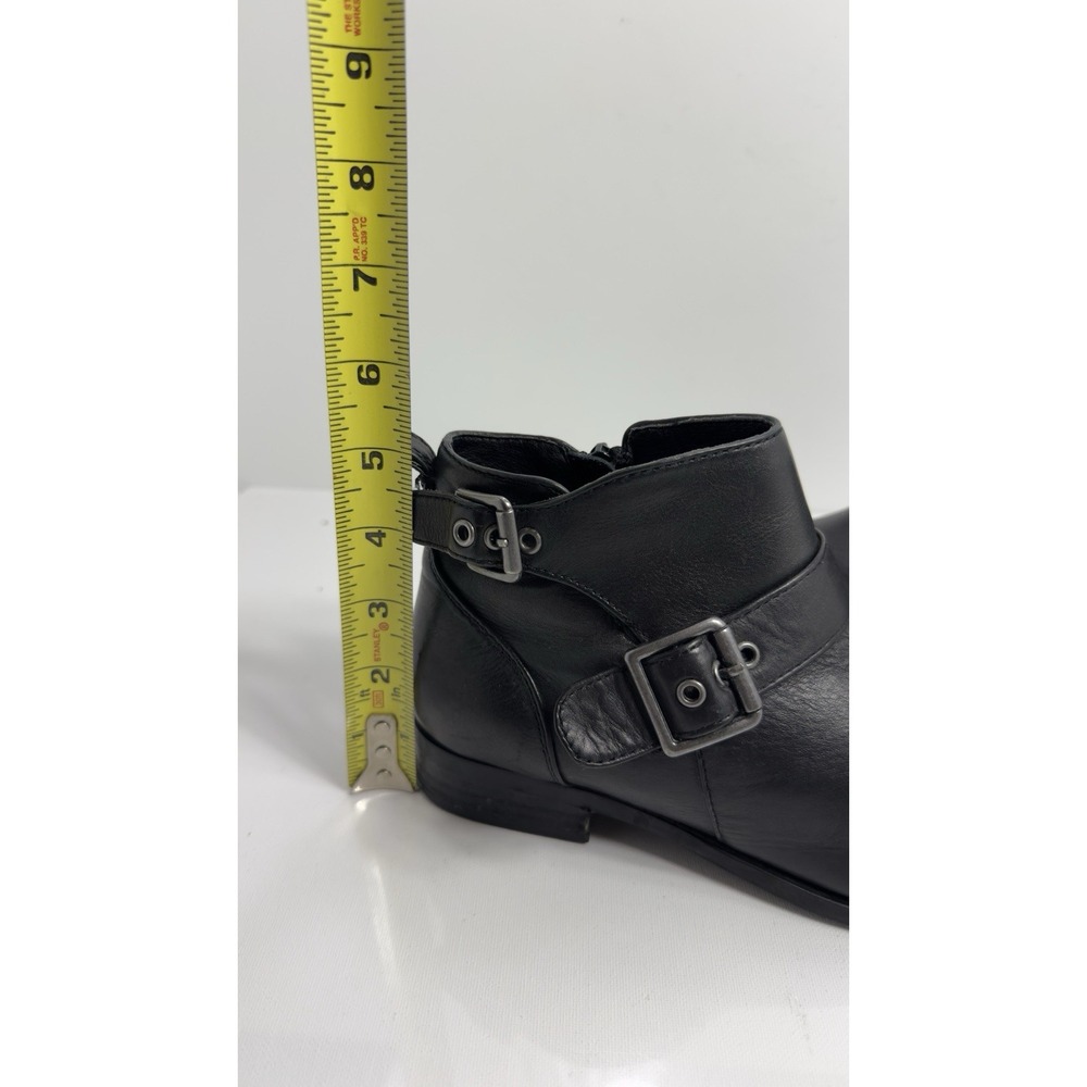 Vionic Logan Ankle Boot Women 7.5 Black Leather Side Zip Silver Buckle Moto - Picture 3 of 9